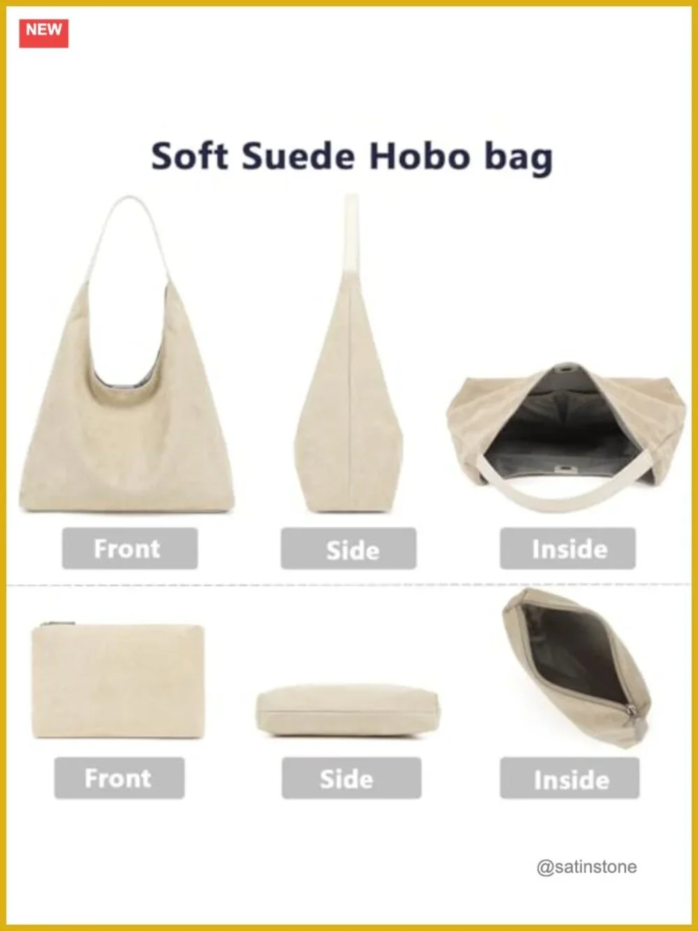 Faux Suede Slouchy Hobo Bag with Removable Cosmetic Pouch